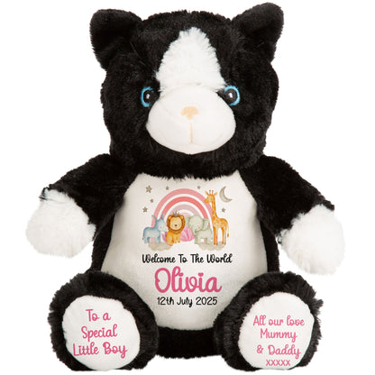 New Baby 'Welcome to The World' Pink Safari Friends Personalised Teddy Bears