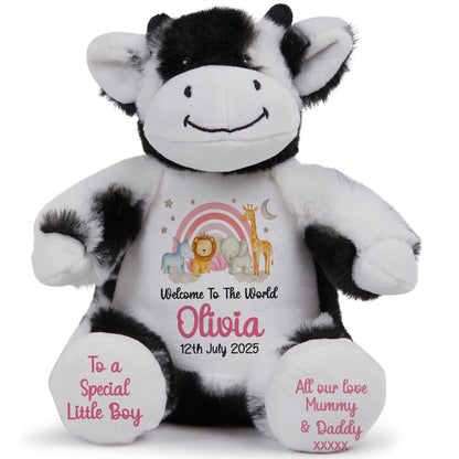 New Baby 'Welcome to The World' Pink Safari Friends Personalised Teddy Bears