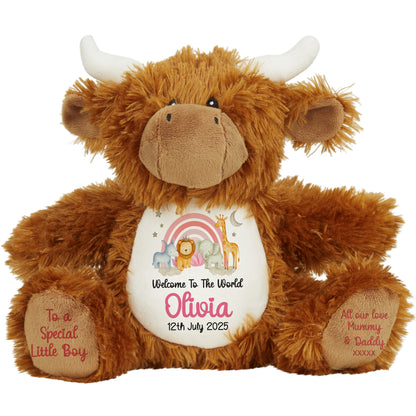 New Baby 'Welcome to The World' Pink Safari Friends Personalised Teddy Bears