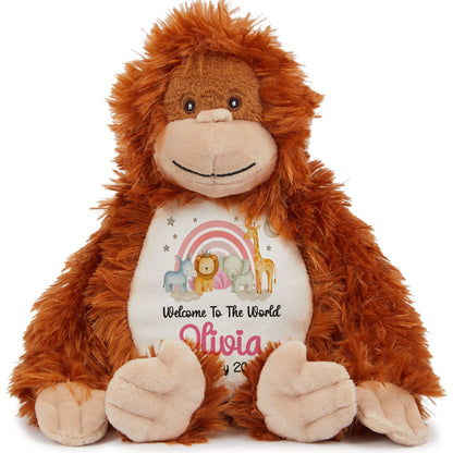 New Baby 'Welcome to The World' Pink Safari Friends Personalised Teddy Bears