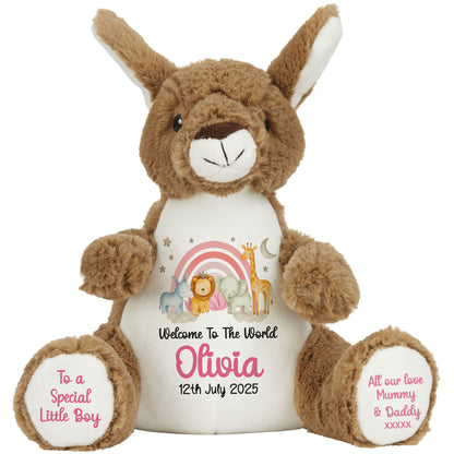 New Baby 'Welcome to The World' Pink Safari Friends Personalised Teddy Bears