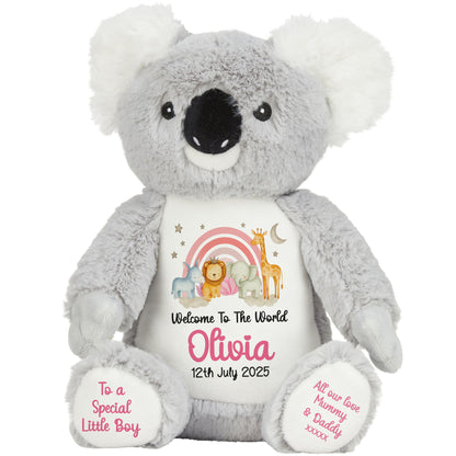 New Baby 'Welcome to The World' Pink Safari Friends Personalised Teddy Bears