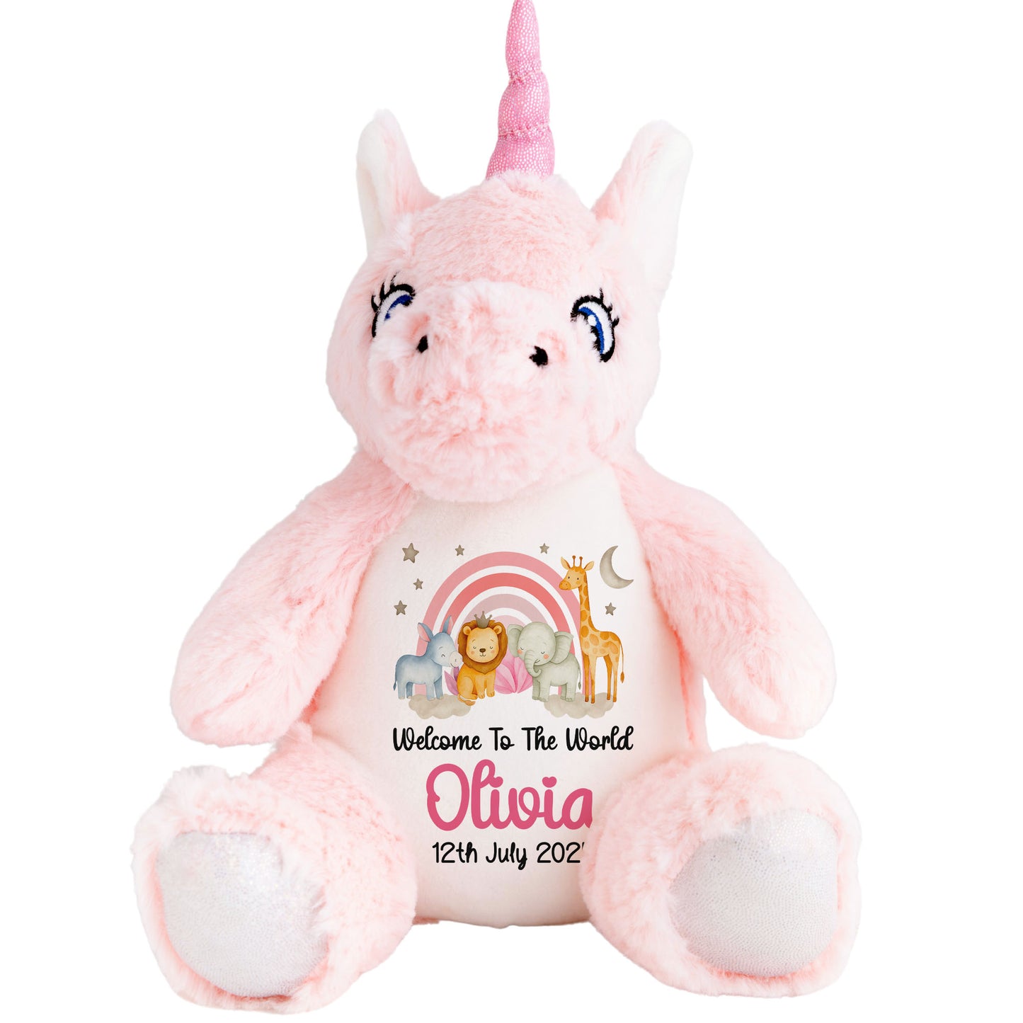 New Baby 'Welcome to The World' Pink Safari Friends Personalised Teddy Bears