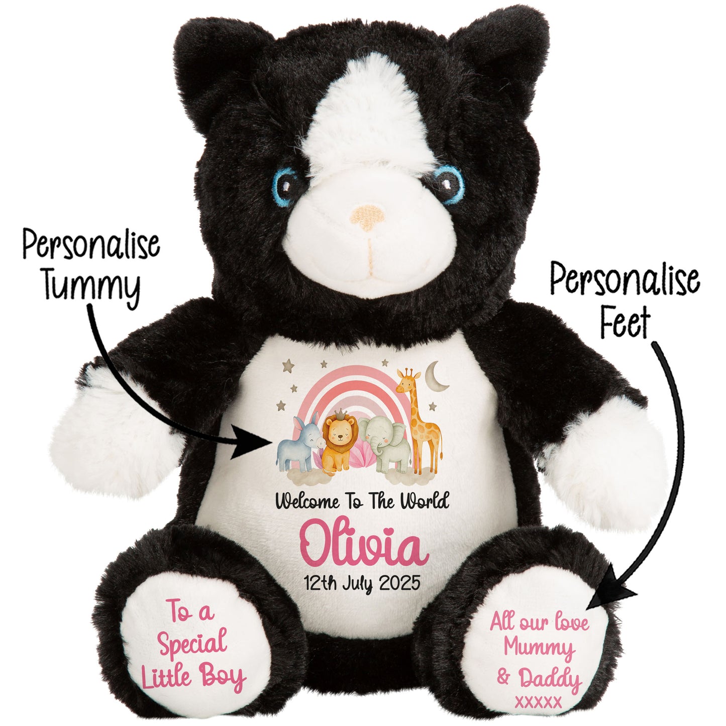 New Baby 'Welcome to The World' Pink Safari Friends Personalised Teddy Bears
