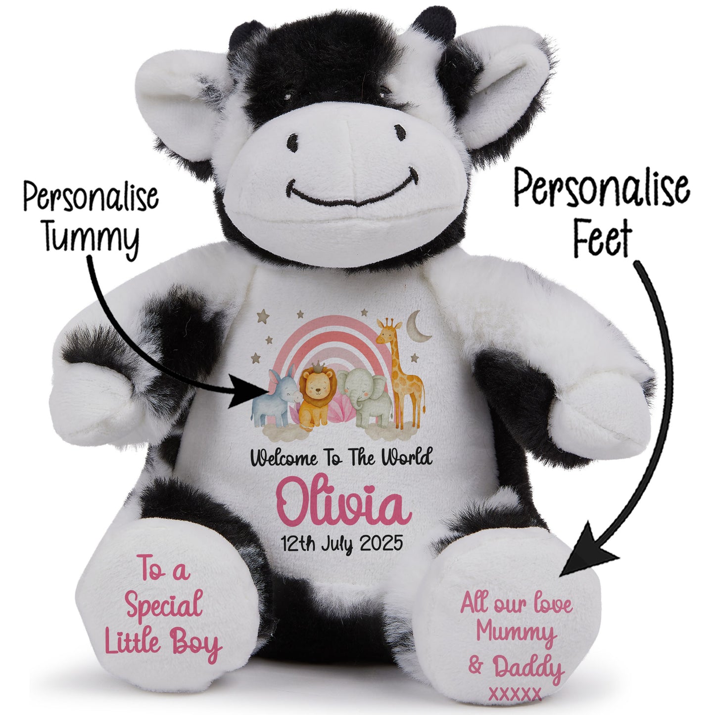 New Baby 'Welcome to The World' Pink Safari Friends Personalised Teddy Bears