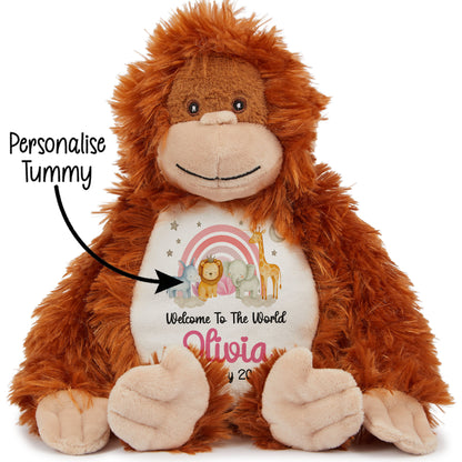 New Baby 'Welcome to The World' Pink Safari Friends Personalised Teddy Bears
