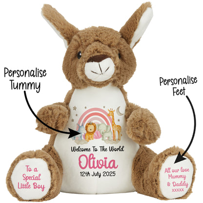 New Baby 'Welcome to The World' Pink Safari Friends Personalised Teddy Bears