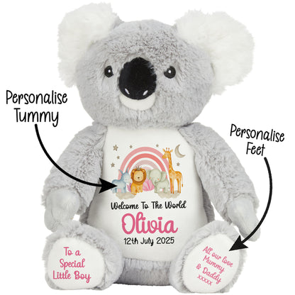 New Baby 'Welcome to The World' Pink Safari Friends Personalised Teddy Bears