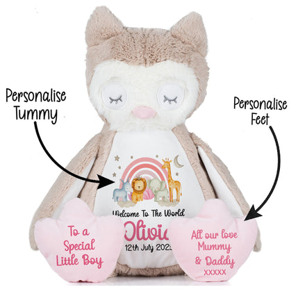 New Baby 'Welcome to The World' Pink Safari Friends Personalised Teddy Bears