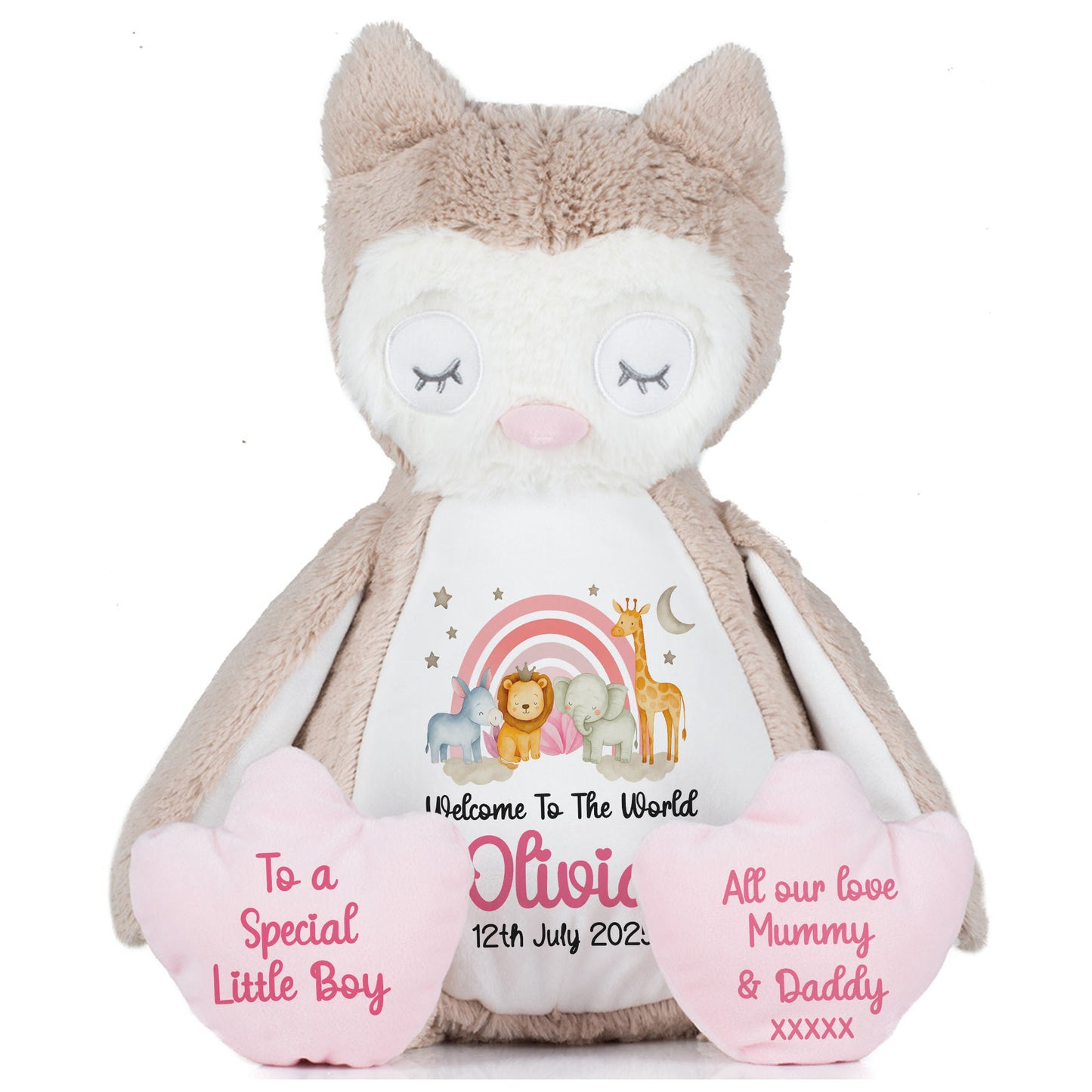 New Baby 'Welcome to The World' Pink Safari Friends Personalised Teddy Bears