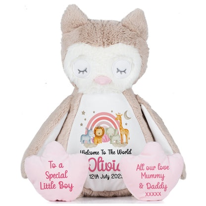 New Baby 'Welcome to The World' Pink Safari Friends Personalised Teddy Bears