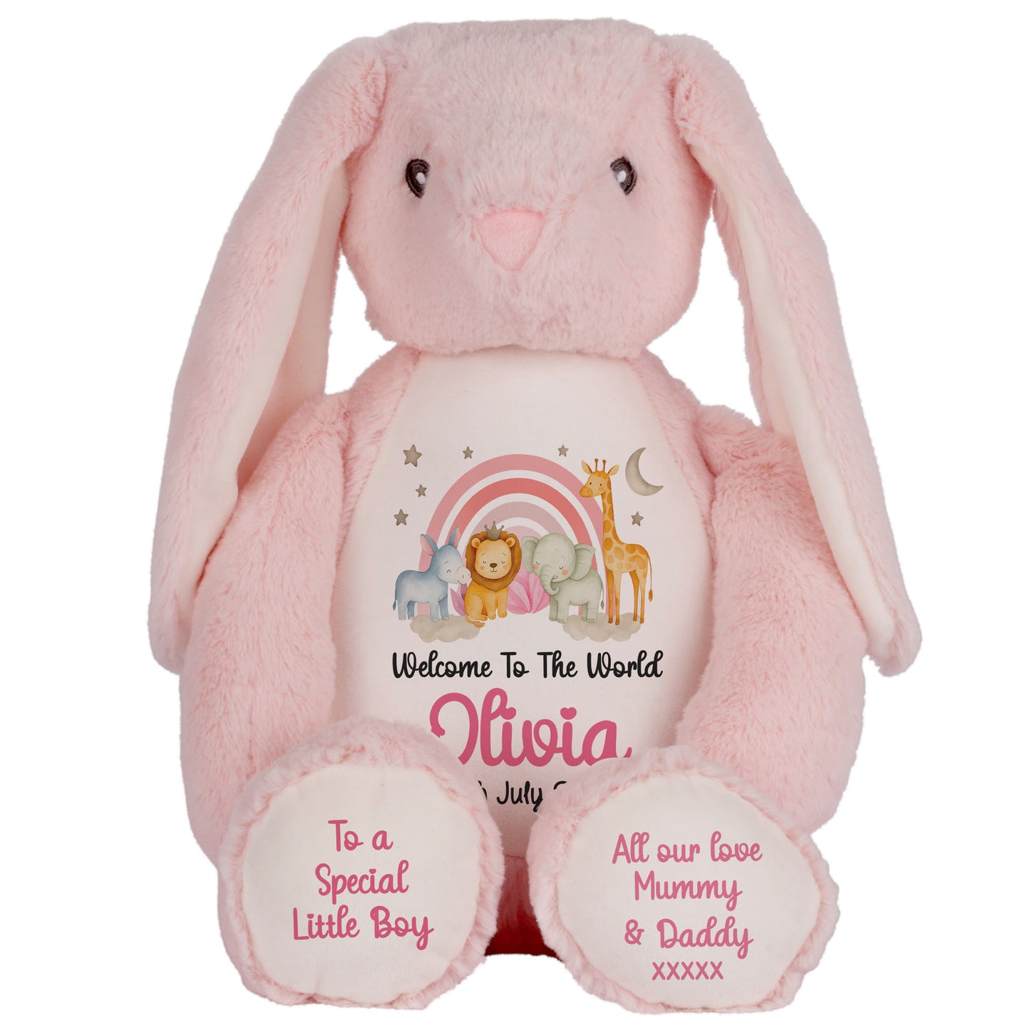 New Baby 'Welcome to The World' Pink Safari Friends Personalised Teddy Bears