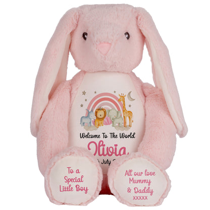 New Baby 'Welcome to The World' Pink Safari Friends Personalised Teddy Bears