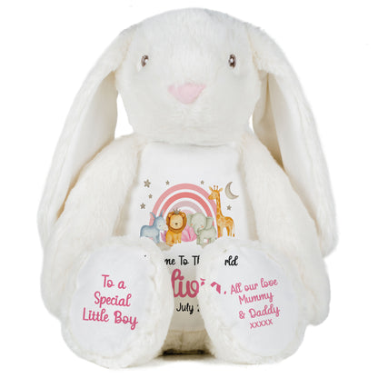 New Baby 'Welcome to The World' Pink Safari Friends Personalised Teddy Bears