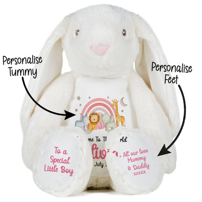 New Baby 'Welcome to The World' Pink Safari Friends Personalised Teddy Bears