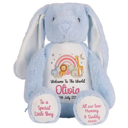New Baby 'Welcome to The World' Pink Safari Friends Personalised Teddy Bears