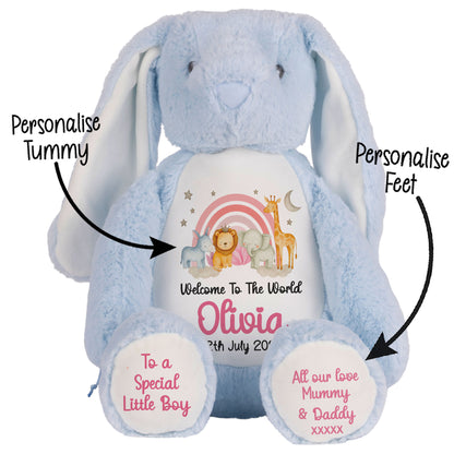 New Baby 'Welcome to The World' Pink Safari Friends Personalised Teddy Bears
