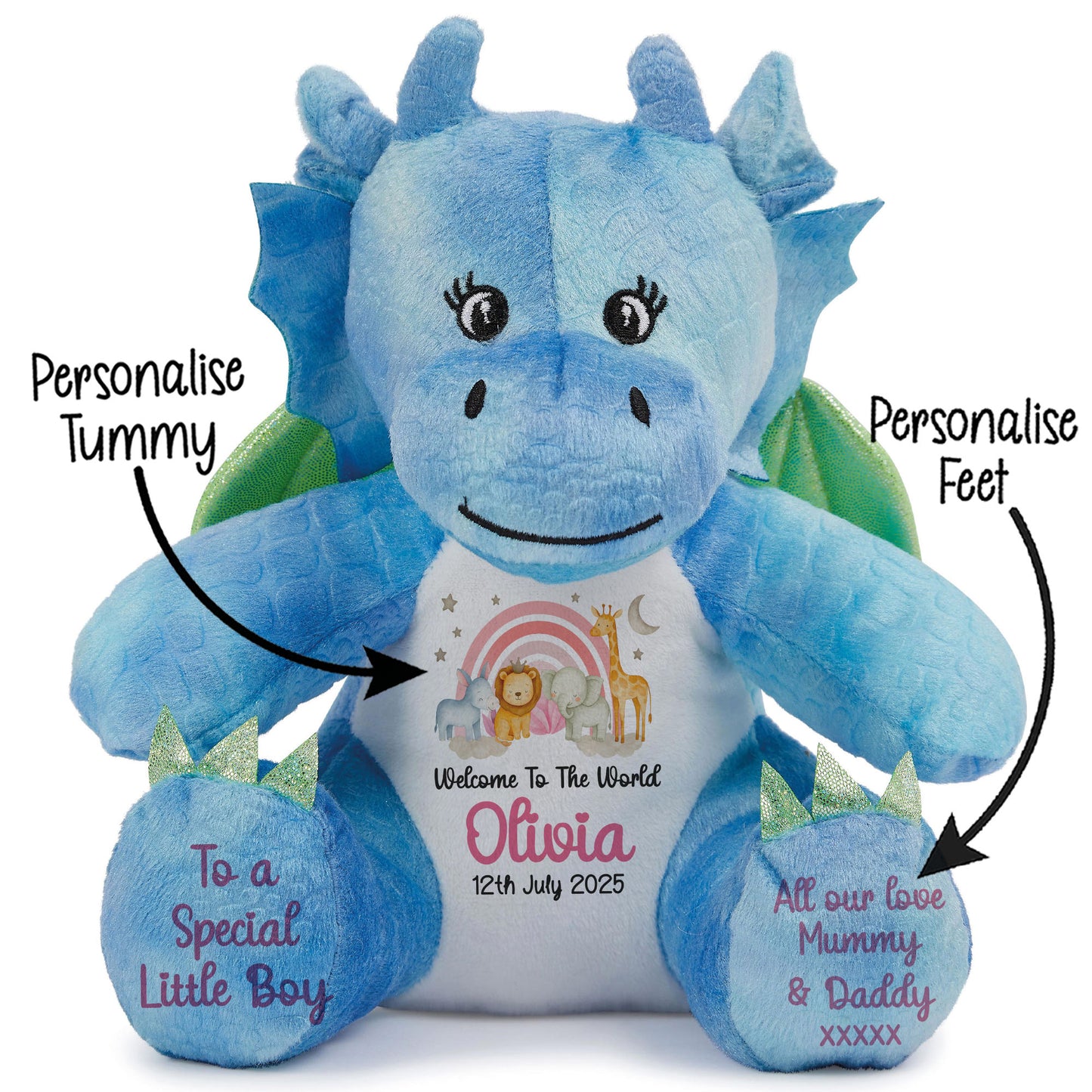 New Baby 'Welcome to The World' Pink Safari Friends Personalised Teddy Bears