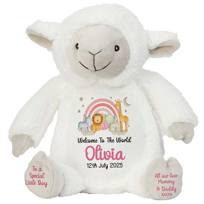 New Baby 'Welcome to The World' Pink Safari Friends Personalised Teddy Bears