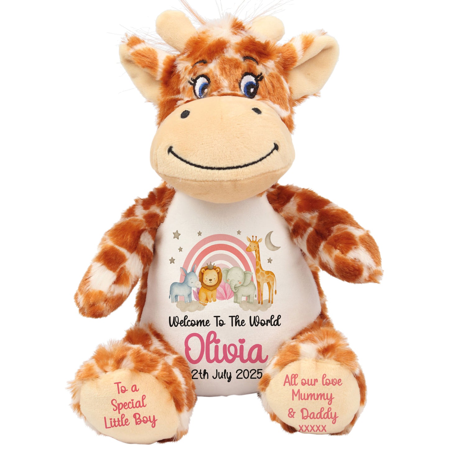 New Baby 'Welcome to The World' Pink Safari Friends Personalised Teddy Bears