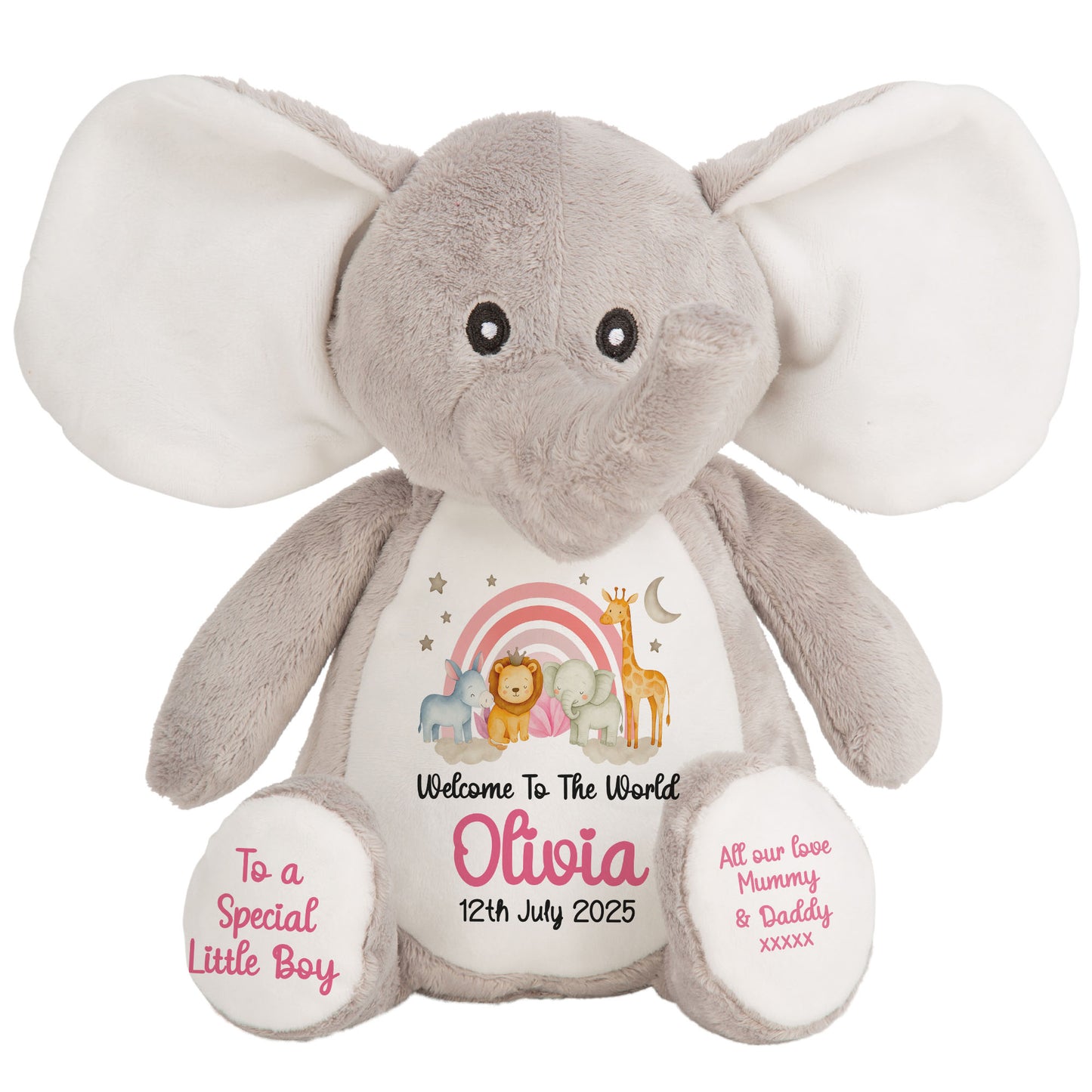 New Baby 'Welcome to The World' Pink Safari Friends Personalised Teddy Bears