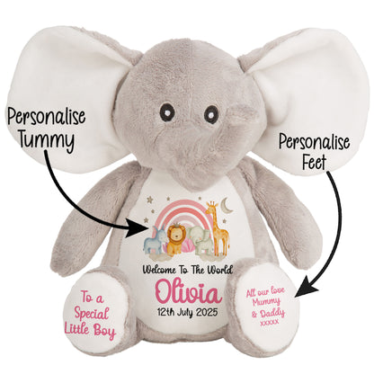 New Baby 'Welcome to The World' Pink Safari Friends Personalised Teddy Bears