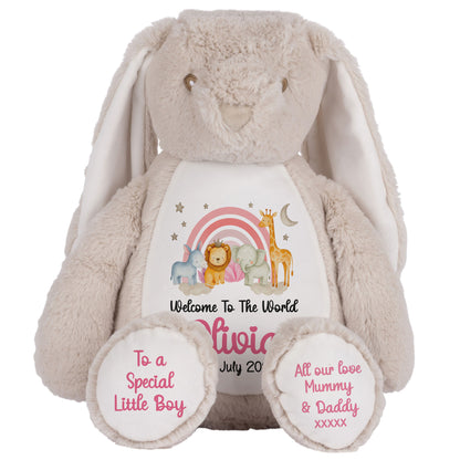 New Baby 'Welcome to The World' Pink Safari Friends Personalised Teddy Bears