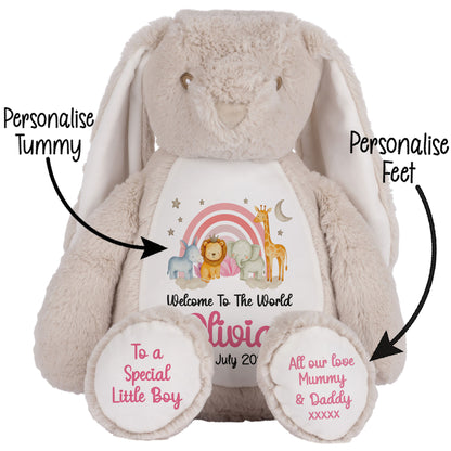New Baby 'Welcome to The World' Pink Safari Friends Personalised Teddy Bears