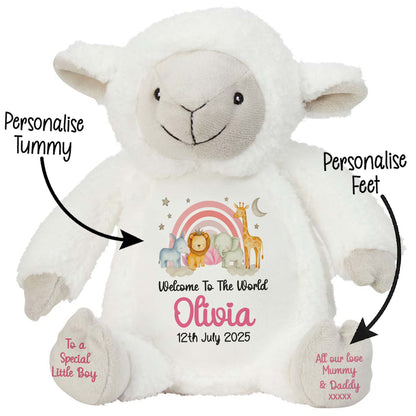 New Baby 'Welcome to The World' Pink Safari Friends Personalised Teddy Bears