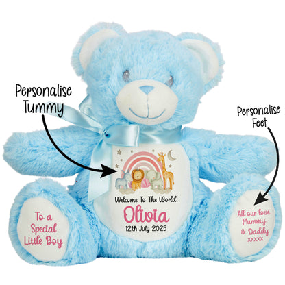 New Baby 'Welcome to The World' Pink Safari Friends Personalised Teddy Bears