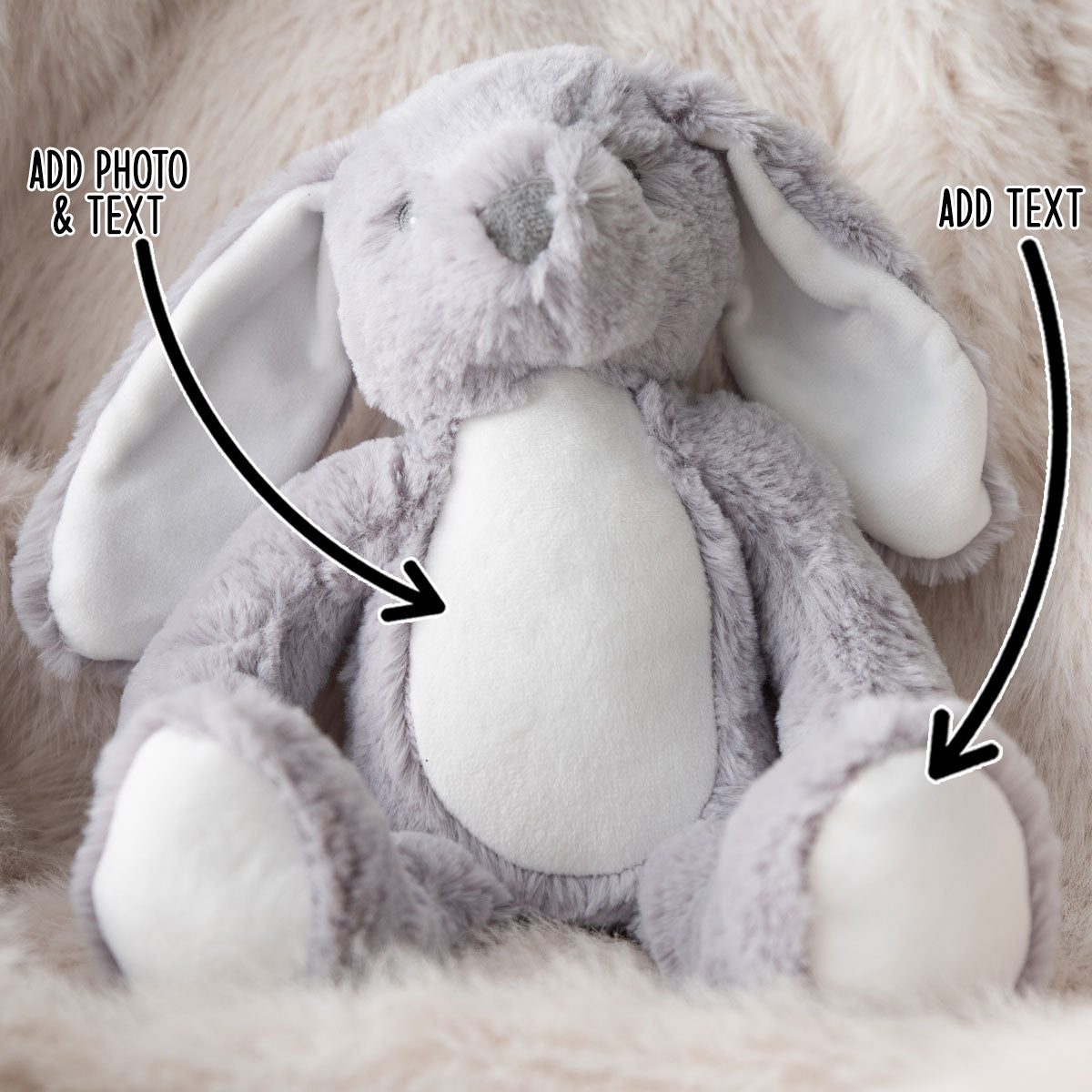 Design a Personalised Grey Bunny Teddy – Add Your Photo, Name or Message