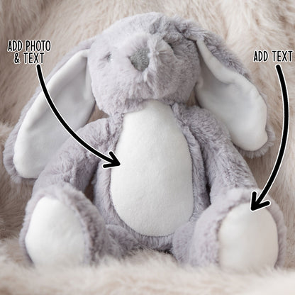Design a Personalised Grey Bunny Teddy – Add Your Photo, Name or Message