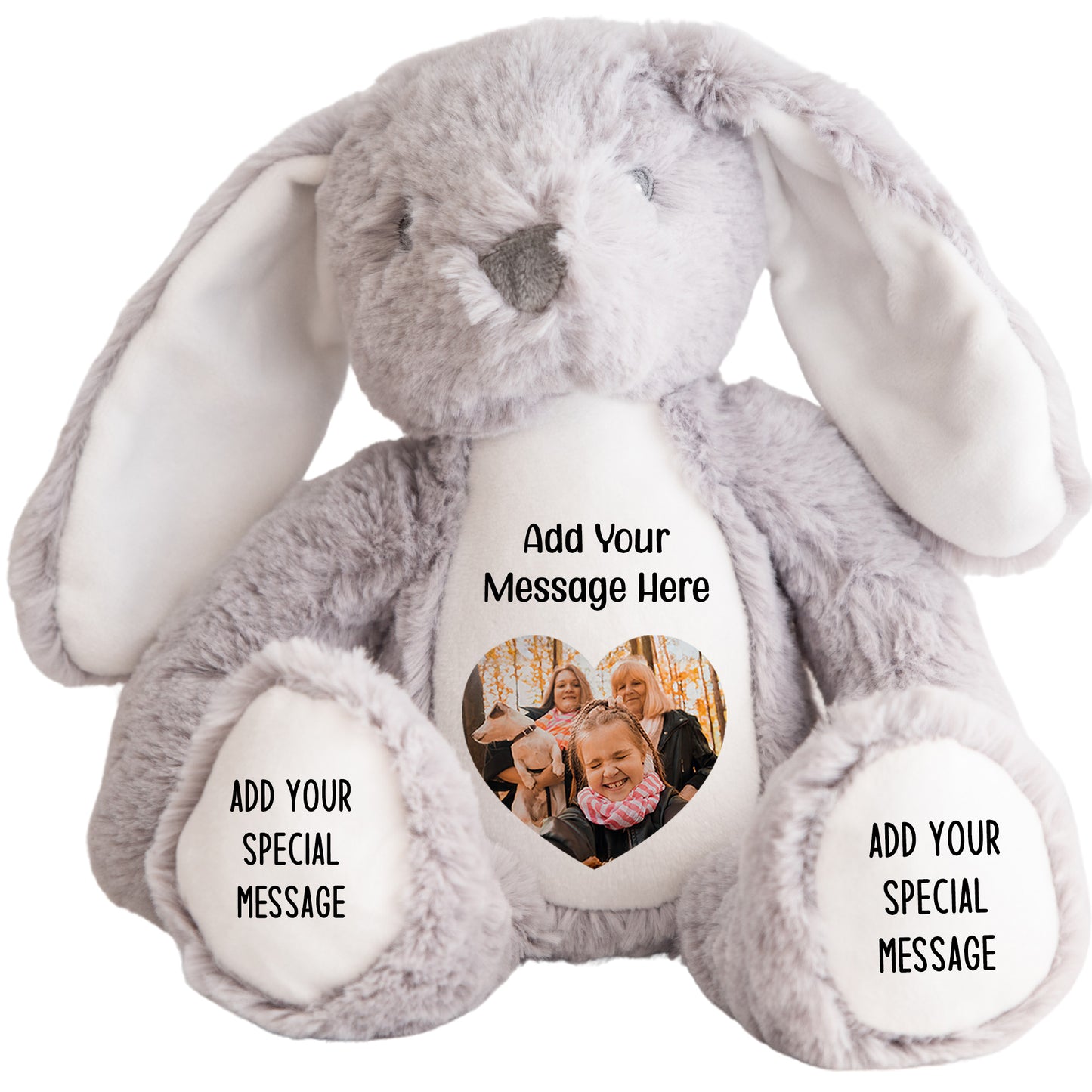 Design a Personalised Grey Bunny Teddy – Add Your Photo, Name or Message