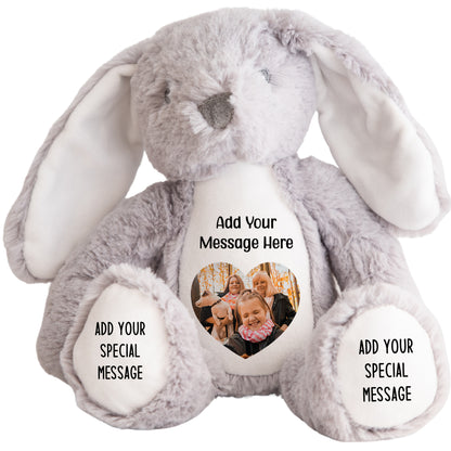 Design a Personalised Grey Bunny Teddy – Add Your Photo, Name or Message