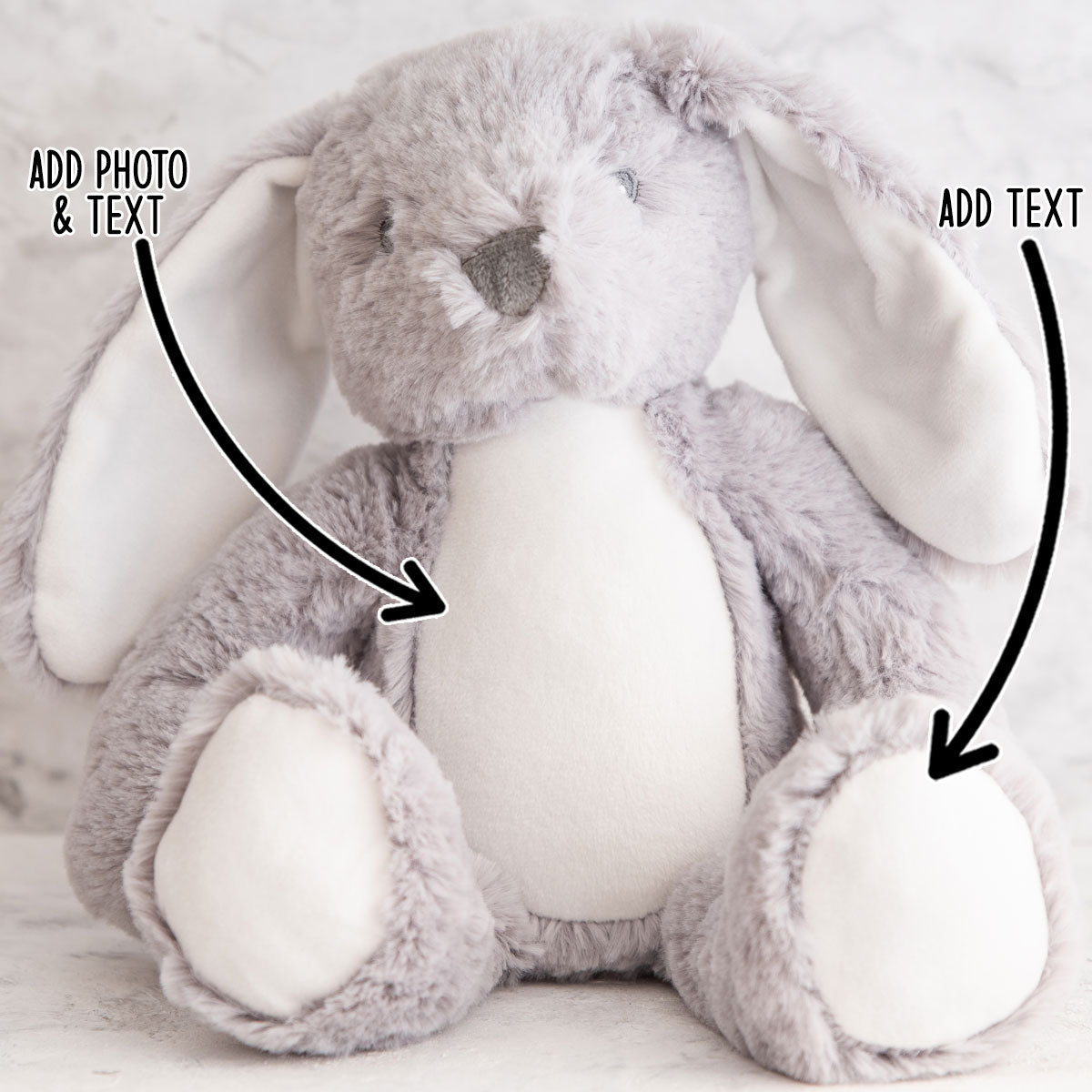 Design a Personalised Grey Bunny Teddy – Add Your Photo, Name or Message