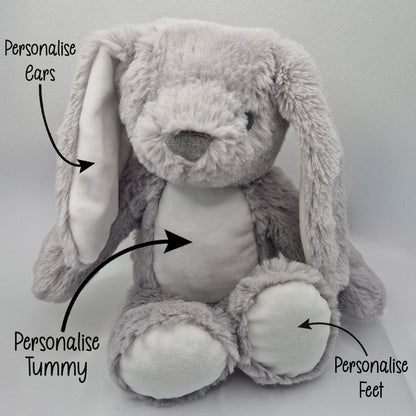 Design a Personalised Grey Bunny Teddy – Add Your Photo, Name or Message