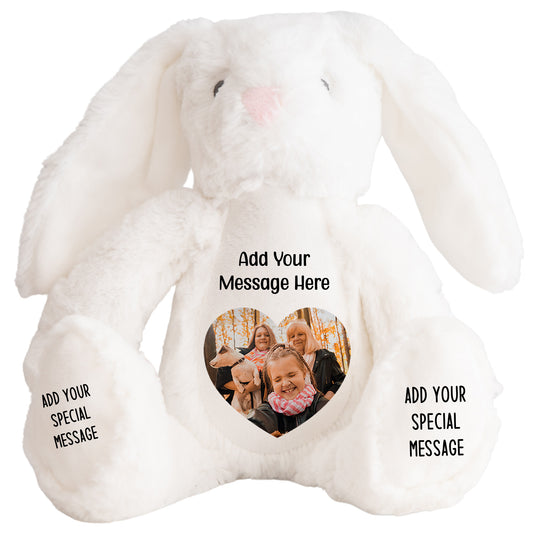 Design a Personalised White Bunny Teddy – Add Your Photo, Name or Message