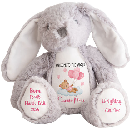 Pink Balloon Sleeping Bear New Baby Girl Personalised Teddy Bear