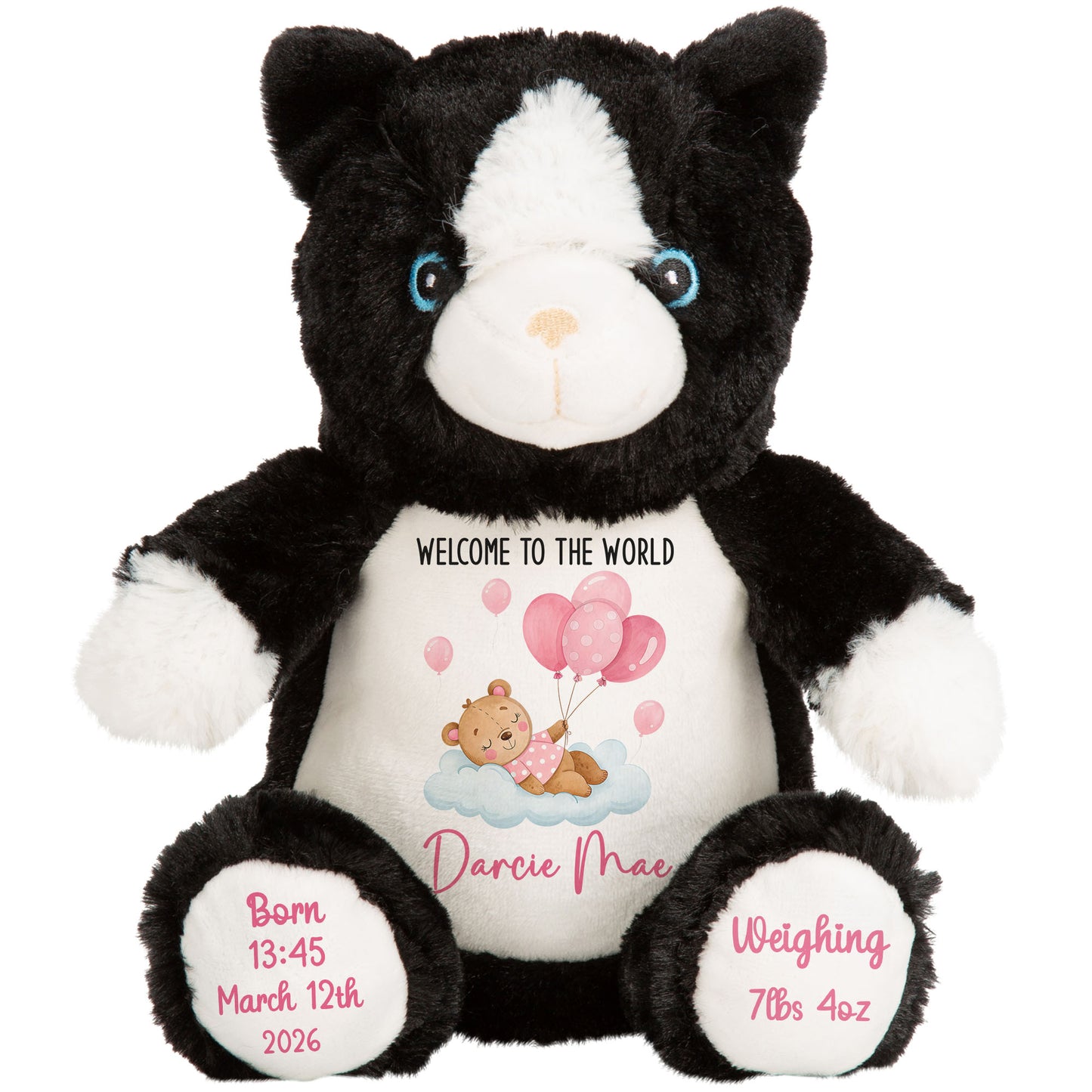 Pink Balloon Sleeping Bear New Baby Girl Personalised Teddy Bear