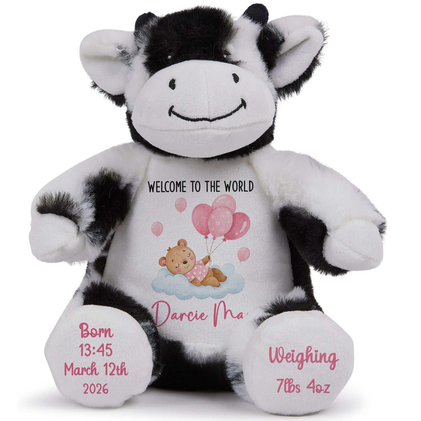 Pink Balloon Sleeping Bear New Baby Girl Personalised Teddy Bear