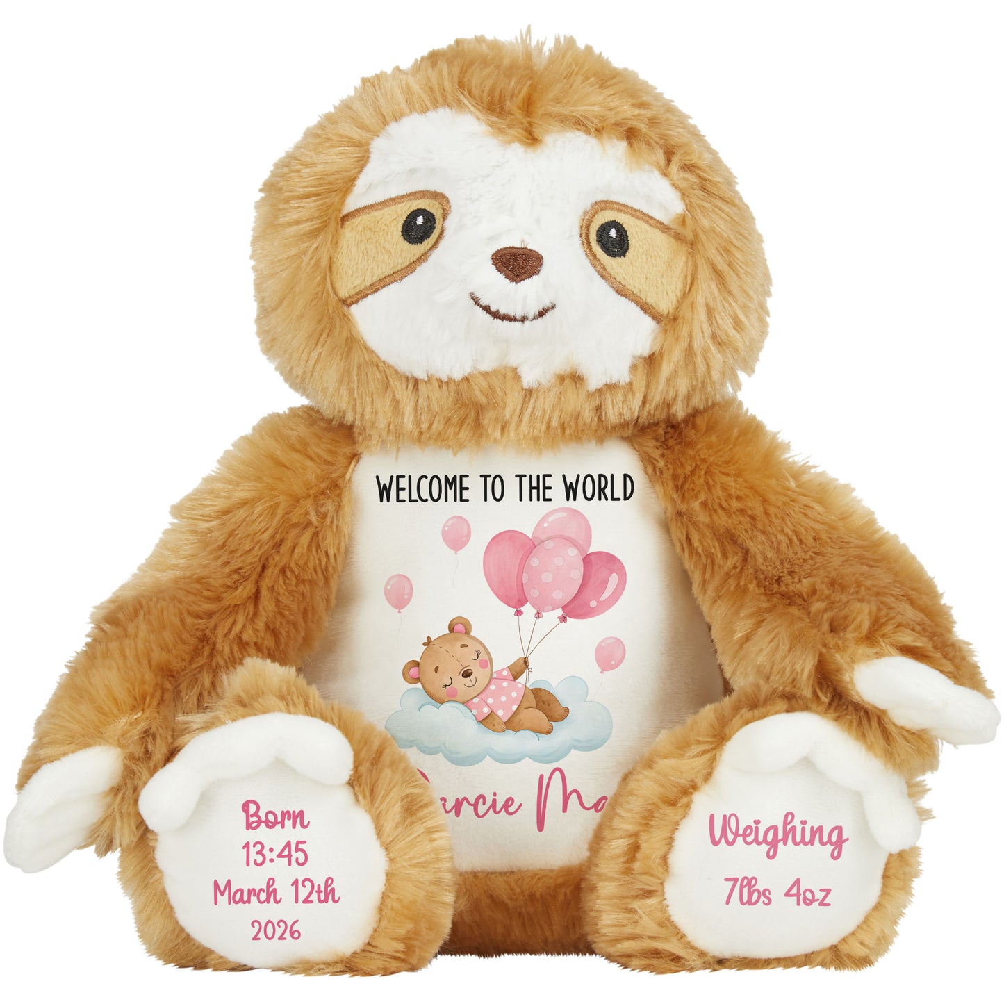 Pink Balloon Sleeping Bear New Baby Girl Personalised Teddy Bear