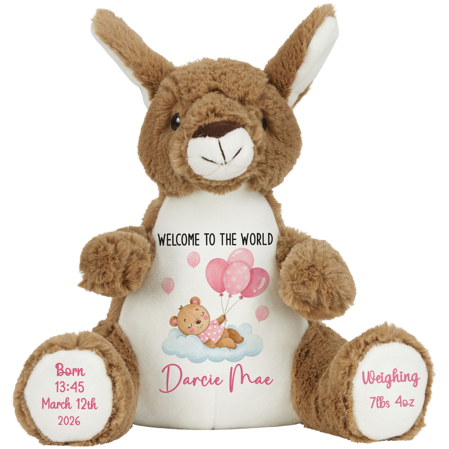 Pink Balloon Sleeping Bear New Baby Girl Personalised Teddy Bear