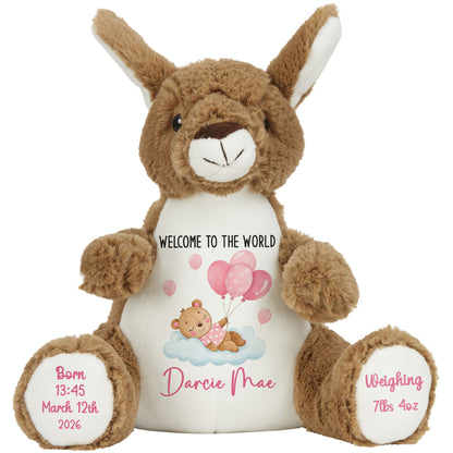 Pink Balloon Sleeping Bear New Baby Girl Personalised Teddy Bear