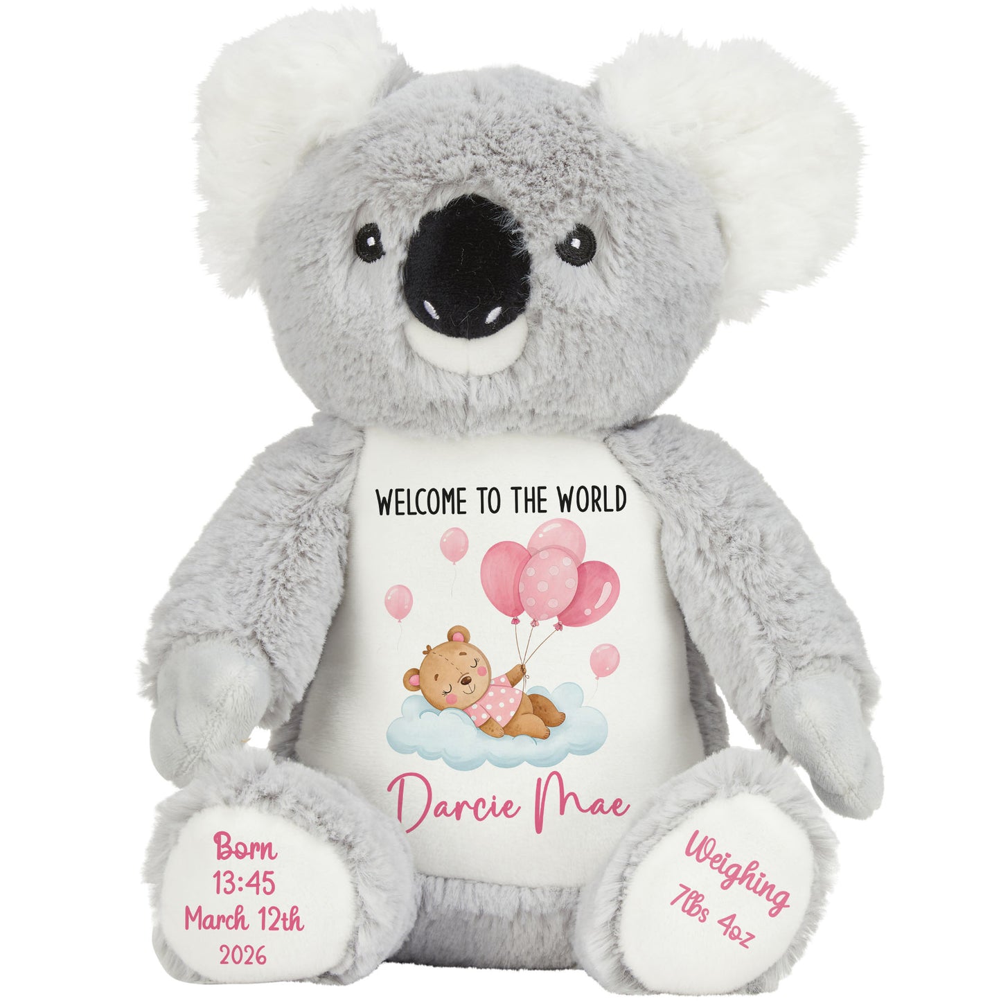 Pink Balloon Sleeping Bear New Baby Girl Personalised Teddy Bear