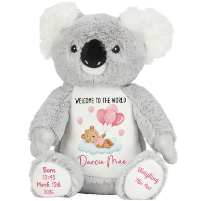 Pink Balloon Sleeping Bear New Baby Girl Personalised Teddy Bear