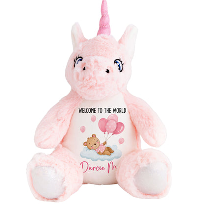 Pink Balloon Sleeping Bear New Baby Girl Personalised Teddy Bear