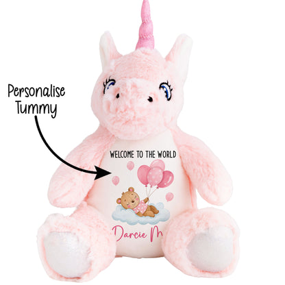 Pink Balloon Sleeping Bear New Baby Girl Personalised Teddy Bear