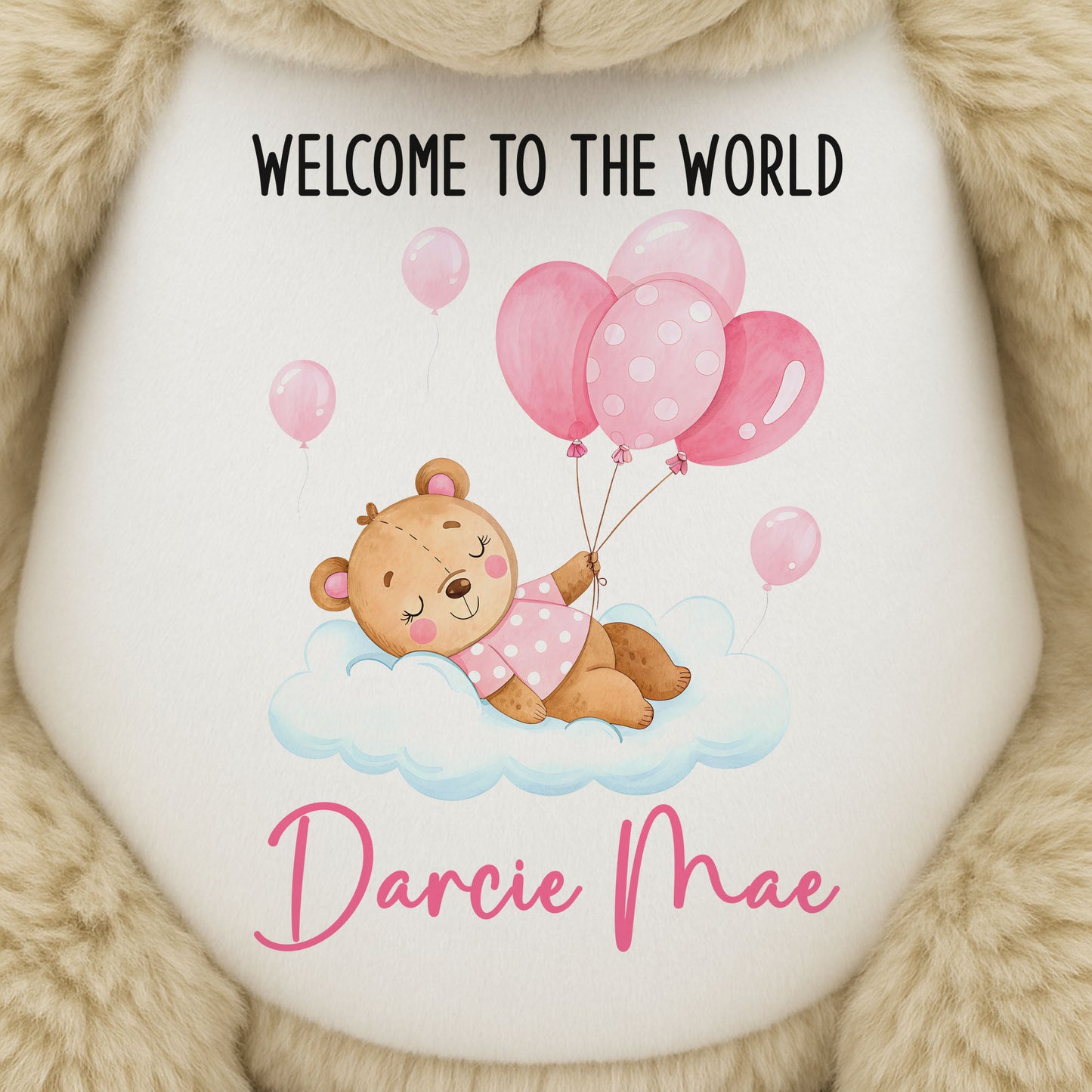 Pink Balloon Sleeping Bear New Baby Girl Personalised Teddy Bear