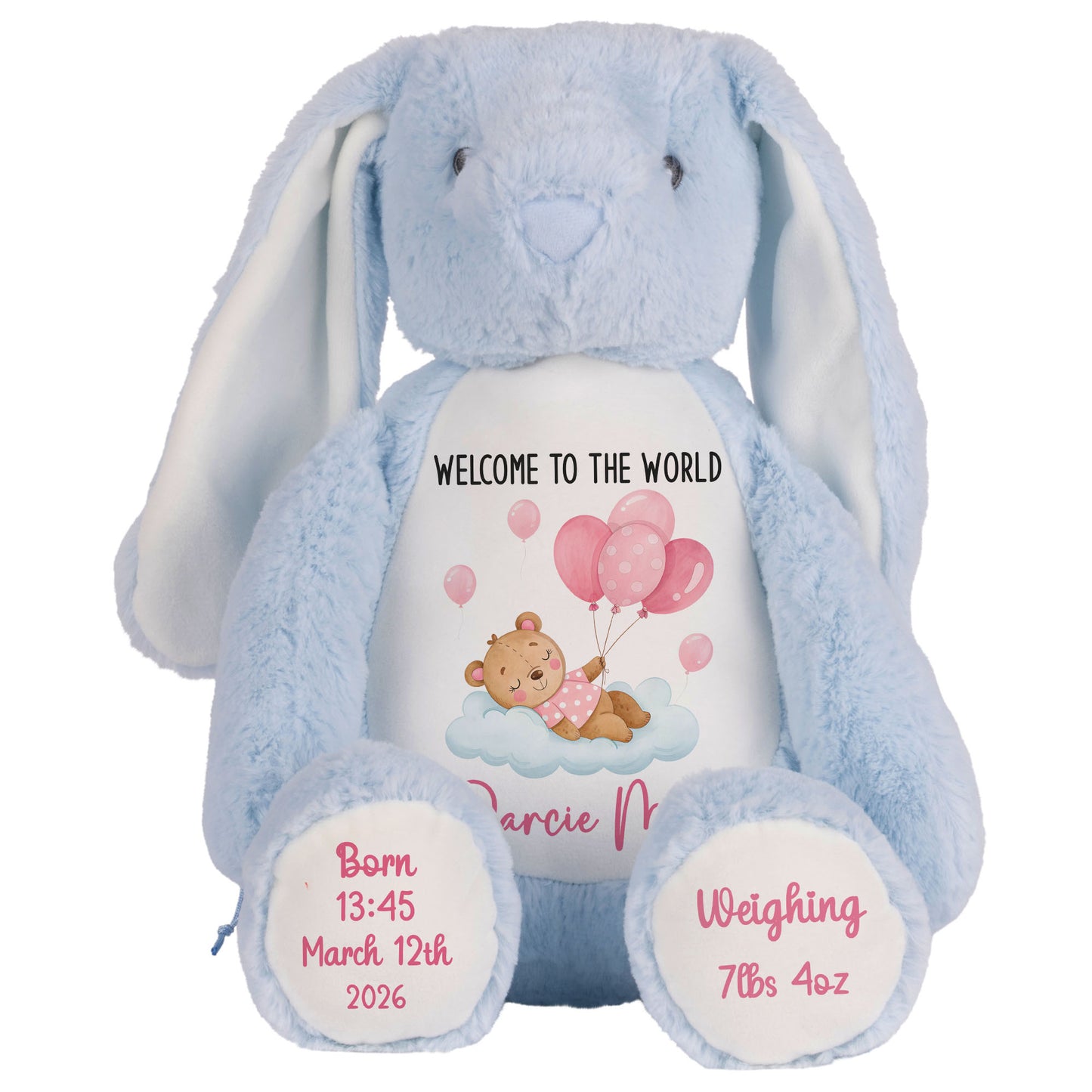 Pink Balloon Sleeping Bear New Baby Girl Personalised Teddy Bear
