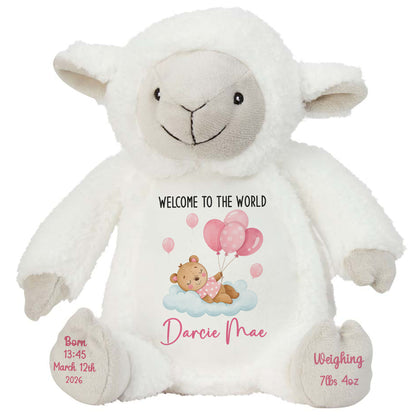 Pink Balloon Sleeping Bear New Baby Girl Personalised Teddy Bear